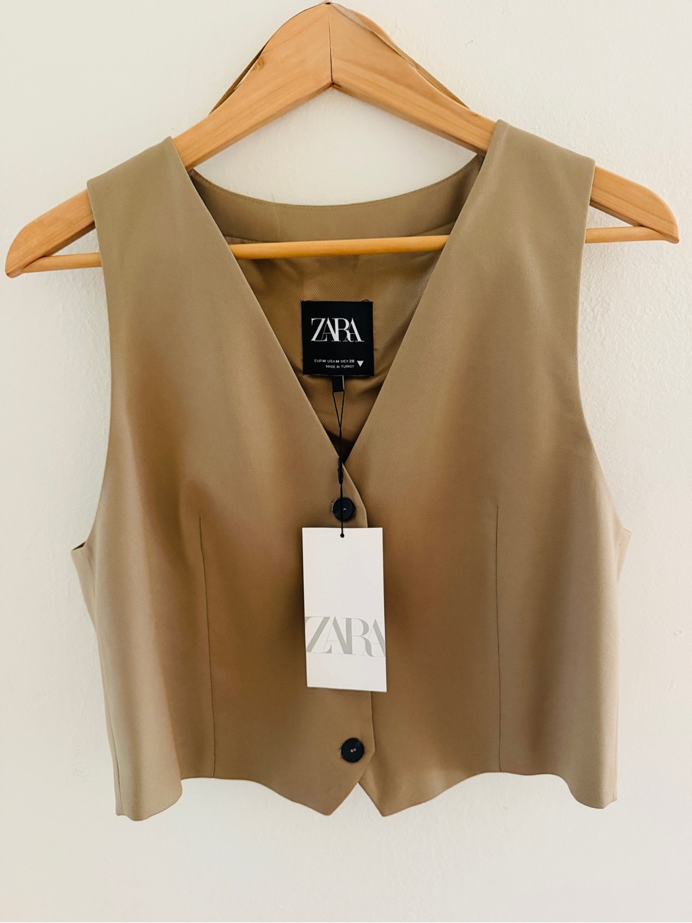 Zara Olive-Taupe Sleeveless V-Neck Button Vest sz M